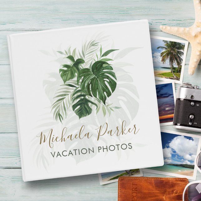 Custom Modern Tropical Leaves Vacation Photo Album 3 Ring Binder (Creator Uploaded)