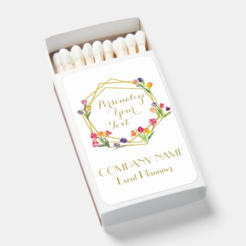 Custom Modern Tulips Gold  White Event Planning Matchboxes