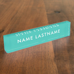 Custom Modern Turquoise Simple Basic Minimalist Desk Name Plate
