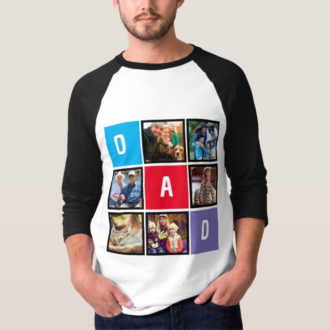 Custom Modern Typography Dad Photo Collage T-Shirt (Front)