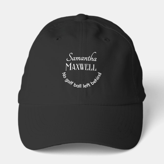 Custom Modern Typography Funny Quote Black Golf Performance Cap (Front)