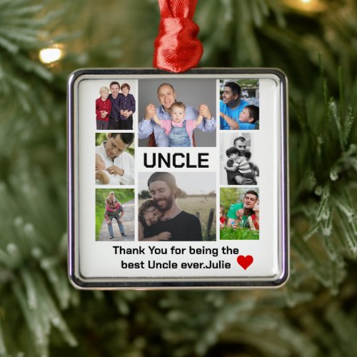 Custom modern Uncle 8 Photo Collage  Metal Ornament