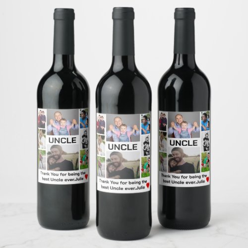 Custom modern Uncle 8 Photo Collage Wine Label