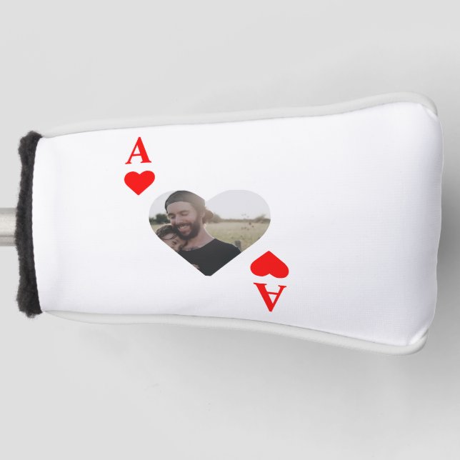 Custom modern unique poker heart photo monogram golf head cover (Front)