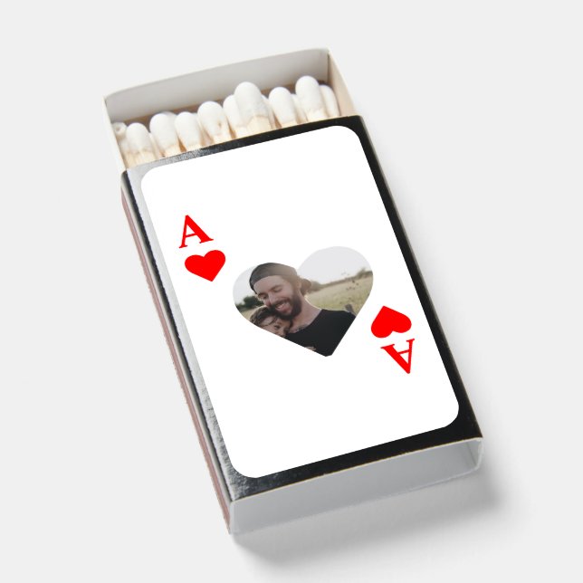 Custom modern unique poker heart photo monogram matchboxes (Front Open)