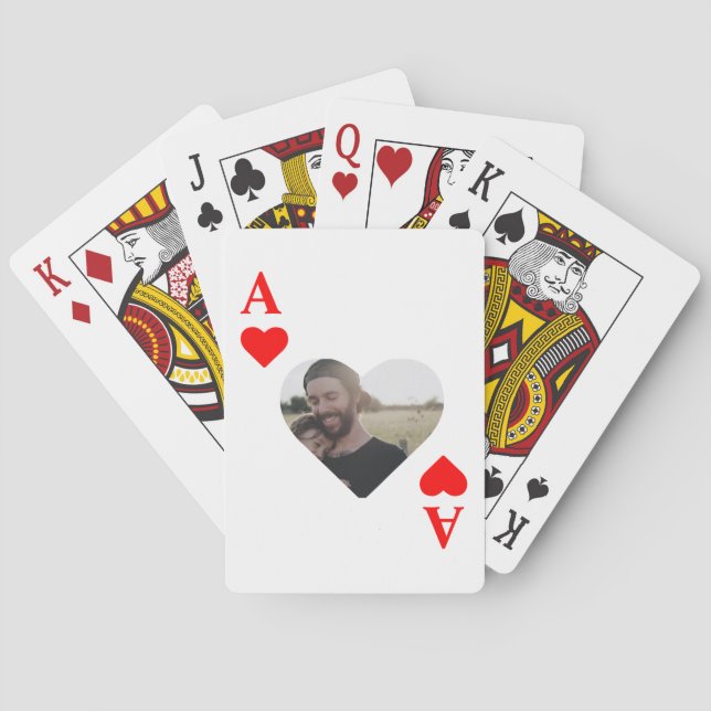 Custom modern unique poker heart photo monogram poker cards (Back)