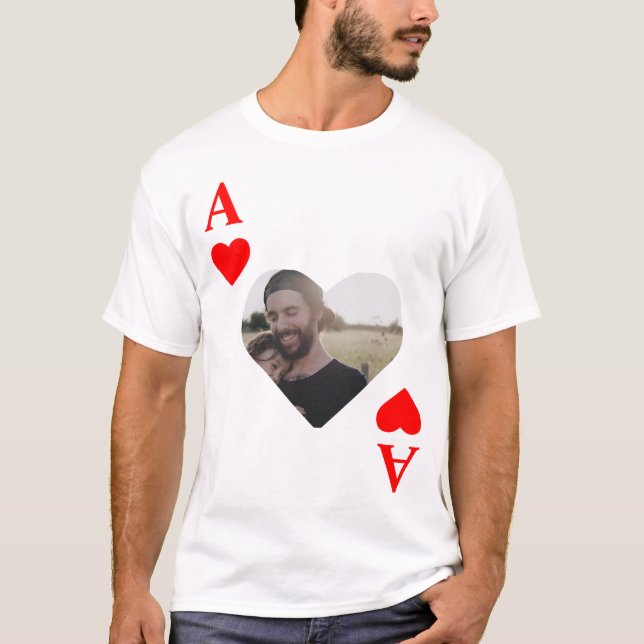 Custom modern unique poker heart photo monogram T-Shirt (Front)