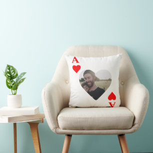 Custom modern unique poker heart photo monogram throw pillow