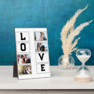 Custom Modern Valentine's Day 4 Photo Collage Plaque