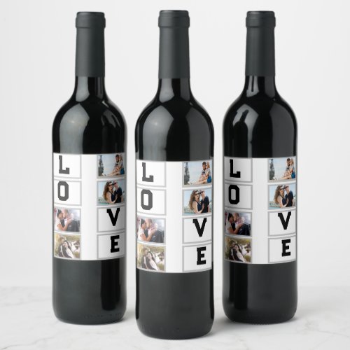 Custom Modern Valentines Day 4 Photo Collage Wine Label