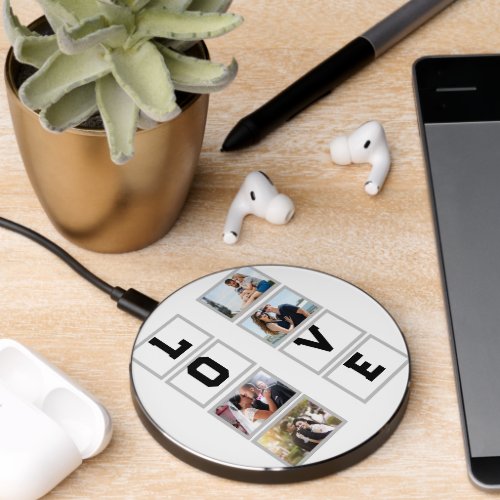 Custom Modern Valentines Day 4 Photo Collage  Wireless Charger