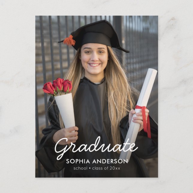Custom Modern Vertical Photo Graduation Invitation Postcard (Front)