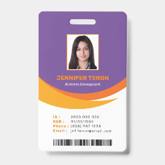 Custom Modern Violet Employee ID Card with barcode Badge