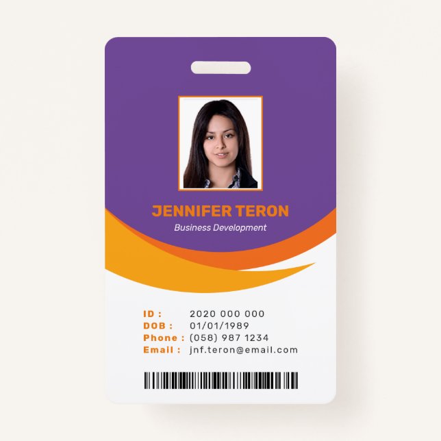 Custom Modern Violet Employee ID Card with barcode Badge (Front)