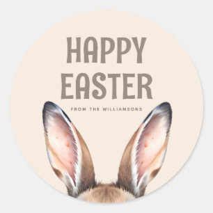 Custom Modern Watercolor Cute Easter Bunny Ears Classic Round Sticker