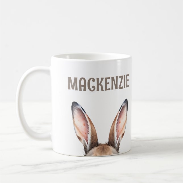 Custom Modern Watercolor Cute Easter Bunny Ears Coffee Mug (Left)