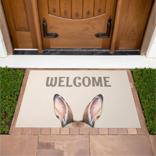 Custom Modern Watercolor Cute Easter Bunny Ears Doormat