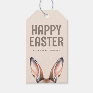 Custom Modern Watercolor Cute Easter Bunny Ears Gift Tags