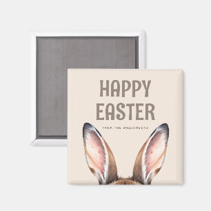 Custom Modern Watercolor Cute Easter Bunny Ears Magnet