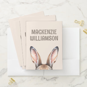 Custom Modern Watercolor Cute Easter Bunny Ears Pocket Folder