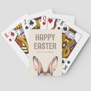 Custom Modern Watercolor Cute Easter Bunny Ears Poker Cards