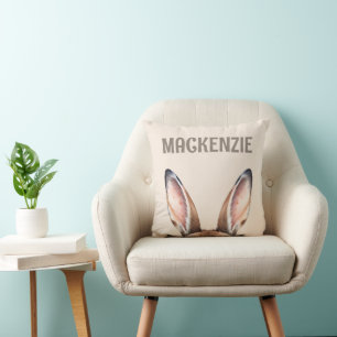 Custom Modern Watercolor Cute Easter Bunny Ears Throw Pillow