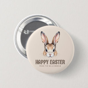 Custom Modern Watercolor Cute Easter Bunny Neutral Button