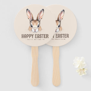 Custom Modern Watercolor Cute Easter Bunny Neutral Hand Fan
