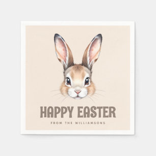 Custom Modern Watercolor Cute Easter Bunny Neutral Napkins
