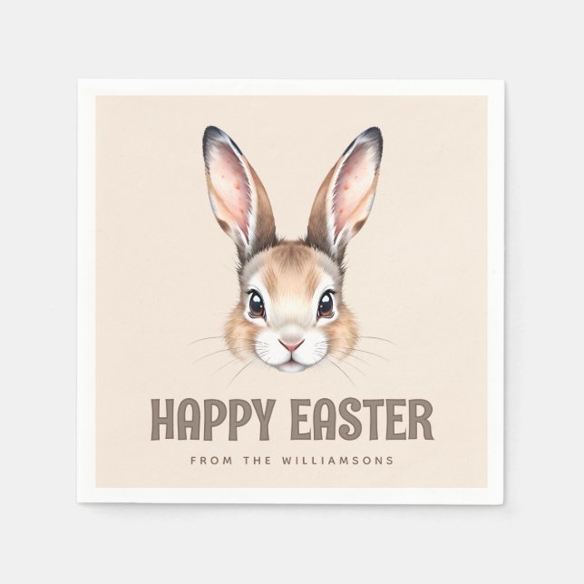 Custom Modern Watercolor Cute Easter Bunny Neutral Napkins (Front)