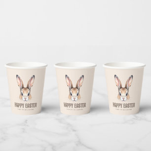 Custom Modern Watercolor Cute Easter Bunny Neutral Paper Cups