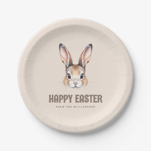 Custom Modern Watercolor Cute Easter Bunny Neutral Paper Plates