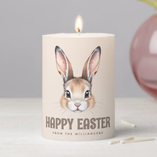 Custom Modern Watercolor Cute Easter Bunny Neutral Pillar Candle