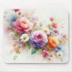 Custom Modern Watercolor Flowers Name Template Mouse Pad