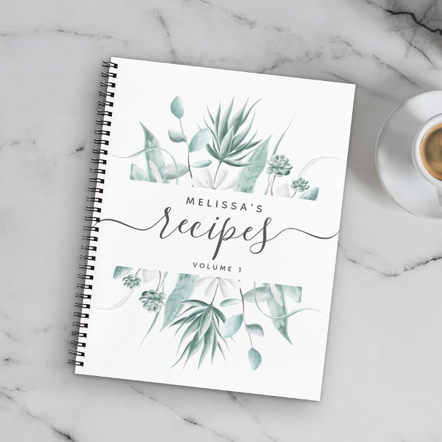 Custom Modern Watercolor Greenery Script Recipe Notebook (Creator Uploaded)
