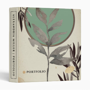 Custom Modern Watercolor Leaves Mint Green 3 Ring Binder