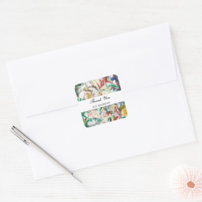 Custom Modern Watercolour Abstract Thank You  Square Sticker (Envelope)