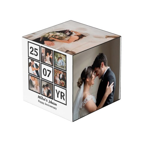 Custom Modern Wedding Anniversary 10 Photo Collage Cube