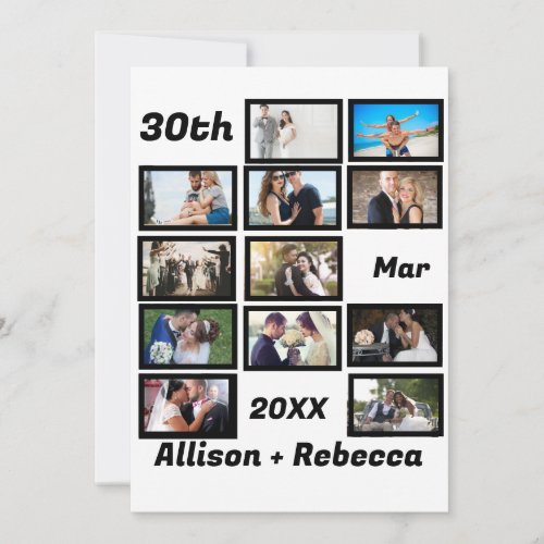 Custom Modern Wedding Anniversary 12 Photo Collage Thank You Card