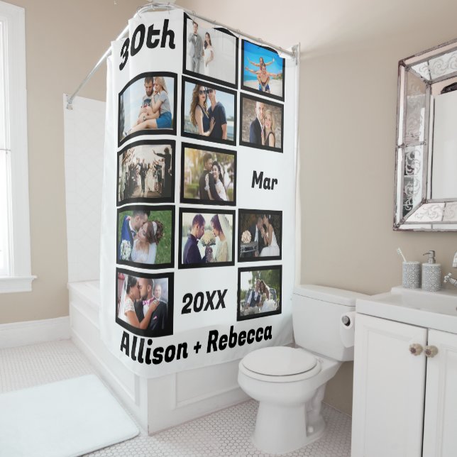 Custom Modern Wedding Anniversary 12 Photo  Shower Curtain (In Situ)