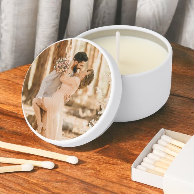 Custom Modern Wedding Engagement Photo Mini Candle Favors (Creator Uploaded)