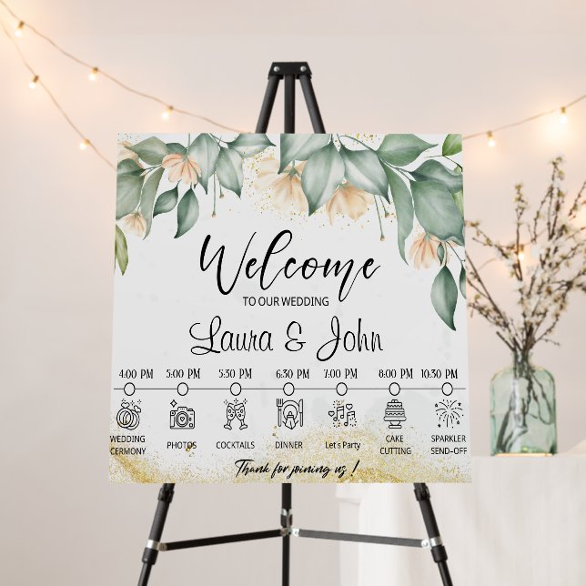 Custom Modern Welcome to Our Wedding Timeline Foam Board (In Situ (Stand))