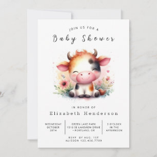 Custom Modern Whimsical Cow Baby Shower Invitation