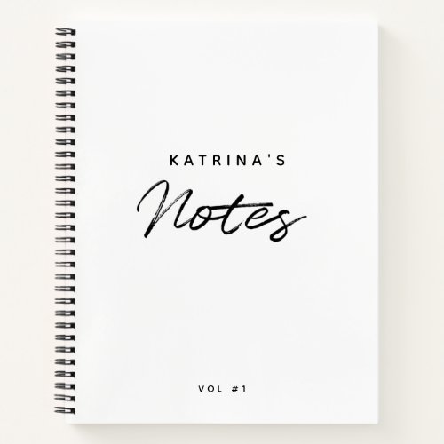 Custom Modern White Black Minimalist Script Notebook