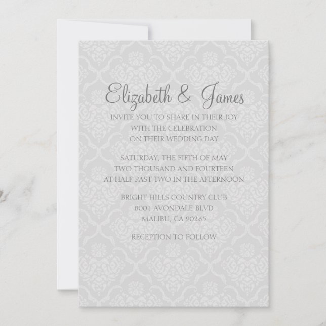 Custom Modern White Damask Wedding Invitations (Front)