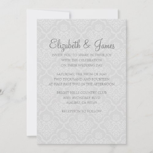 Custom Modern White Damask Wedding Invitations