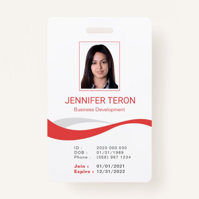 Custom Modern White Employee ID Card with barcode Badge (Front)