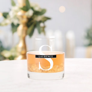 Custom Modern White Name On Black Banner Whiskey Glass