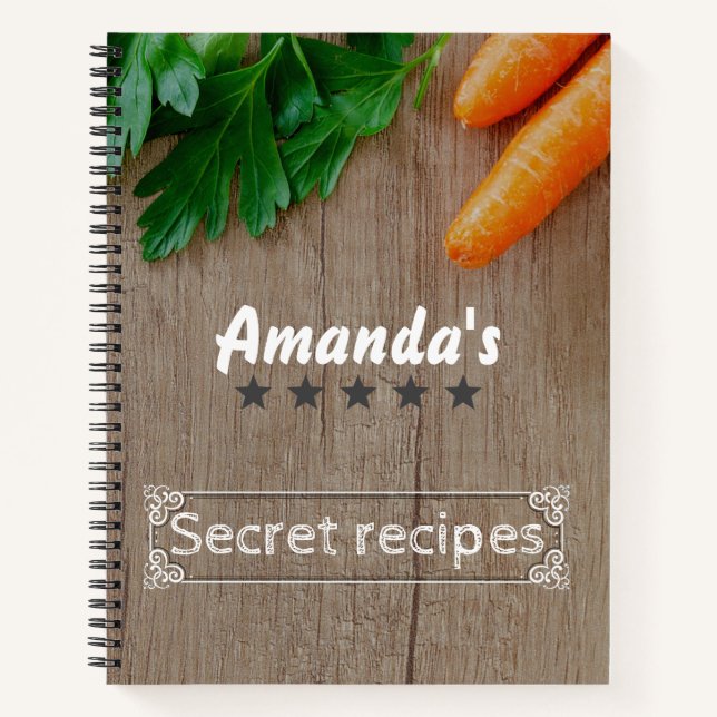Custom Modern wood design secret recipes Notebook (Front)
