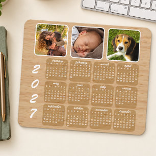 Custom Modern Woodgrain Style 2027 Photo Calendar Mouse Pad